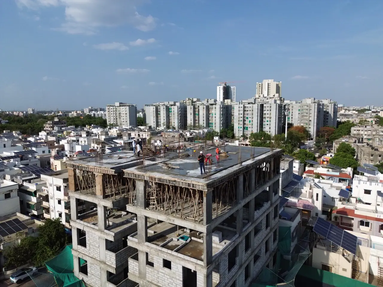 Aerial view of Shreeji Avenue as the upper floors are cast