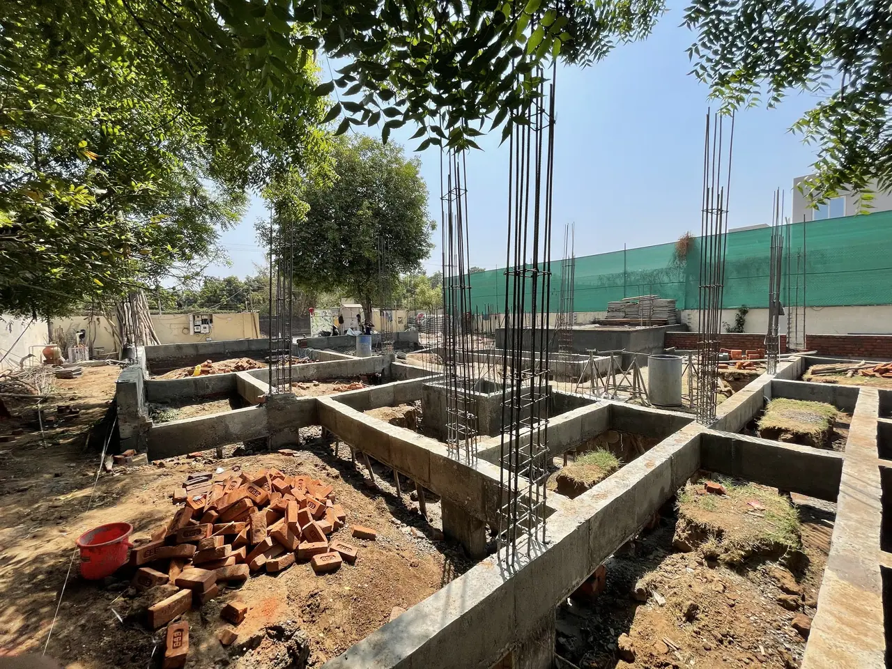 Plinth beams and column starters at PS Bungalow